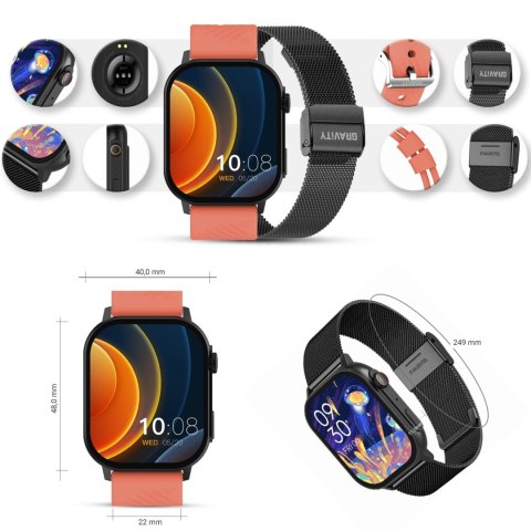 Smartwatch Gravity GT15-3 Czerwony Pasek Silikonowy + Czarna Bransoleta Smartwatch Gravity GT15-3 Czerwony Pasek Silikonowy + Czarna Bransoleta