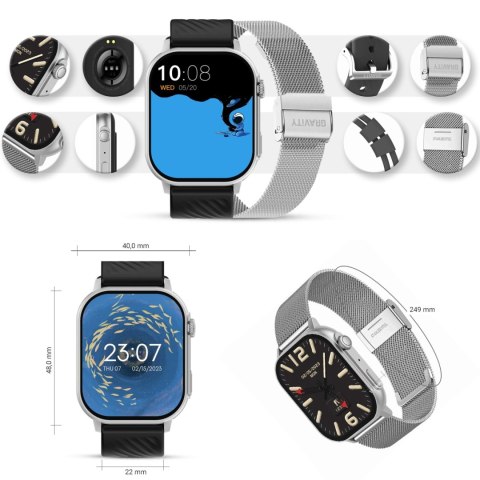 Smartwatch Gravity GT15-9 Czarny Pasek Silikonowy + Srebrna Bransoleta Smartwatch Gravity GT15-9 Czarny Pasek Silikonowy + Srebrna Bransoleta