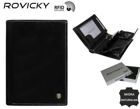 Klasyczny portfel męski ze skóry naturalnej z miejscem na dowód rejestracyjny, RFID - Rovicky Klasyczny portfel męski ze skóry naturalnej z miejscem na dowód rejestracyjny, RFID - Rovicky
