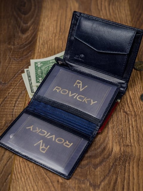Pionowy, dwukolorowy portfel męski ze skóry naturalnej - Rovicky Pionowy, dwukolorowy portfel męski ze skóry naturalnej - Rovicky