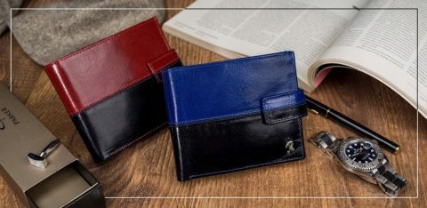 Skórzany portfel pionowy dwukolorowy składany RFID - Rovicky Skórzany portfel pionowy dwukolorowy składany RFID - Rovicky