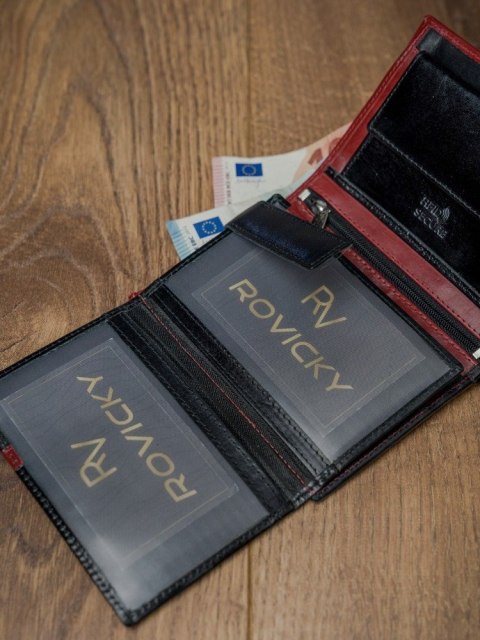 Skórzany portfel pionowy dwukolorowy składany RFID - Rovicky Skórzany portfel pionowy dwukolorowy składany RFID - Rovicky