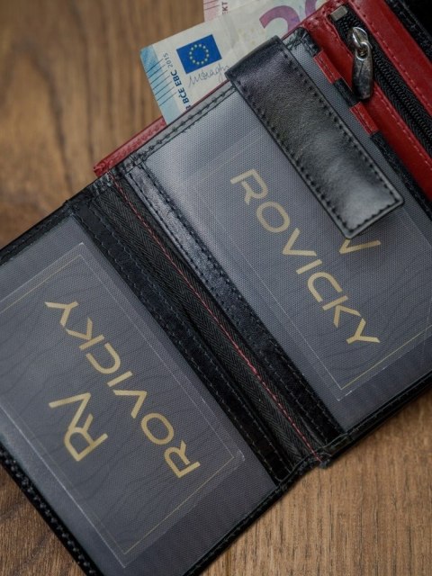 Skórzany portfel pionowy dwukolorowy składany RFID - Rovicky Skórzany portfel pionowy dwukolorowy składany RFID - Rovicky