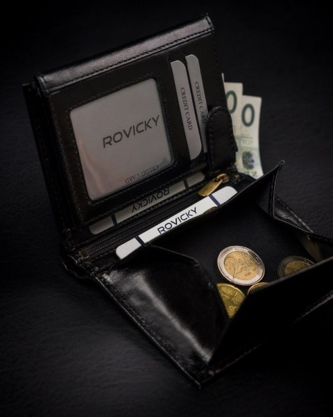 Bogato wyposażony portfel męski z naturalnej skóry licowej RFID - Rovicky Bogato wyposażony portfel męski z naturalnej skóry licowej RFID - Rovicky