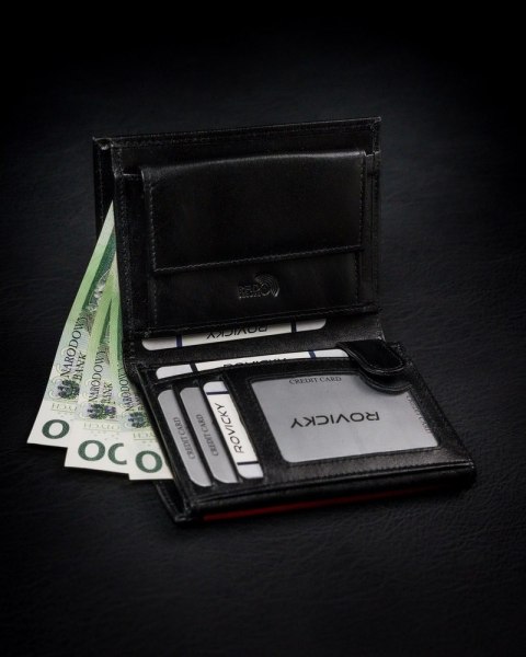 Duży, oryginalny portfel męski z naturalnej skóry licowej, RFID - Rovicky Duży, oryginalny portfel męski z naturalnej skóry licowej, RFID - Rovicky