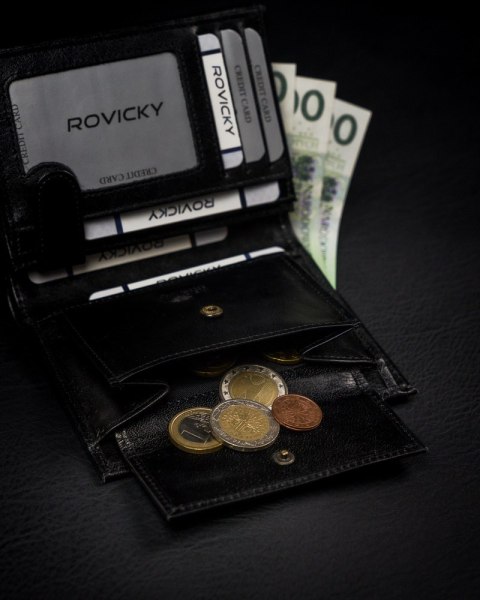 Duży, oryginalny portfel męski z naturalnej skóry licowej, RFID - Rovicky Duży, oryginalny portfel męski z naturalnej skóry licowej, RFID - Rovicky