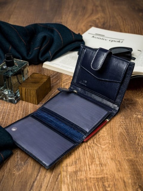 Pionowy, dwukolorowy portfel męski ze skóry naturalnej - Rovicky Pionowy, dwukolorowy portfel męski ze skóry naturalnej - Rovicky
