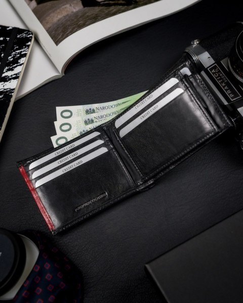 Portfel męski z naturalnej skóry licowej, etui z okienkiem na zdjęcie - Rovicky Portfel męski z naturalnej skóry licowej, etui z okienkiem na zdjęcie - Rovicky