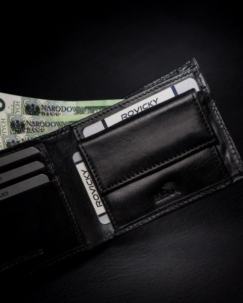 Portfel męski z naturalnej skóry licowej, etui z okienkiem na zdjęcie - Rovicky Portfel męski z naturalnej skóry licowej, etui z okienkiem na zdjęcie - Rovicky