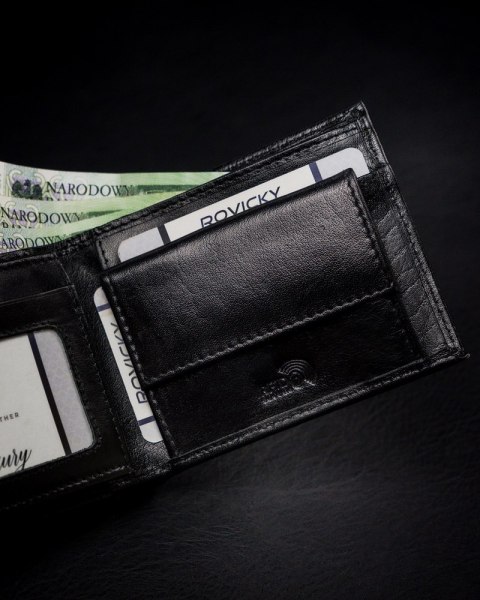 Portfel męski z naturalnej skóry licowej, etui z okienkiem na zdjęcie - Rovicky Portfel męski z naturalnej skóry licowej, etui z okienkiem na zdjęcie - Rovicky