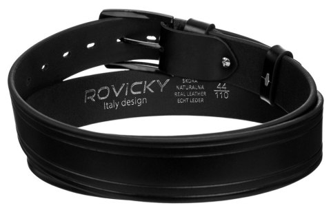 Pasek męski ze skóry naturalnej licowej z tłoczonym wzorem - Rovicky Pasek męski ze skóry naturalnej licowej z tłoczonym wzorem - Rovicky