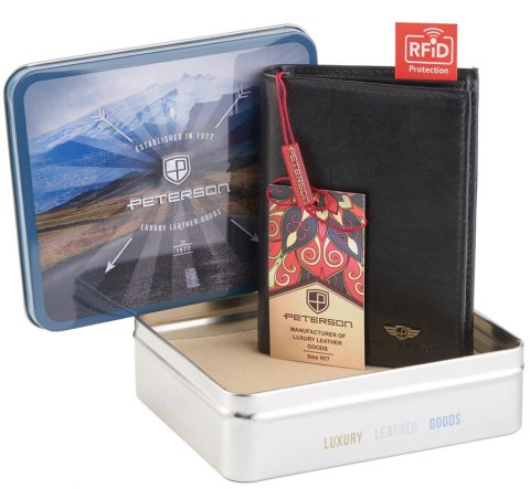 Pionowy portfel męski na karty z ochroną RFID Blocking System - Peterson Pionowy portfel męski na karty z ochroną RFID Blocking System - Peterson