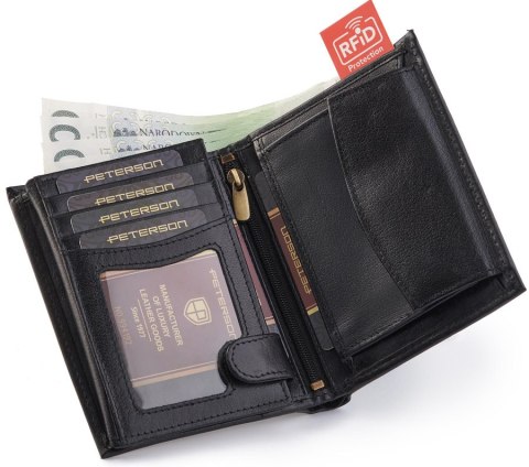 Pionowy portfel męski na karty z ochroną RFID Blocking System - Peterson Pionowy portfel męski na karty z ochroną RFID Blocking System - Peterson