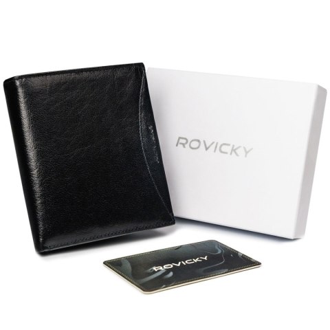 Pojemny portfel męski z naturalnej skóry licowej z ochroną RFID - Rovicky Pojemny portfel męski z naturalnej skóry licowej z ochroną RFID - Rovicky
