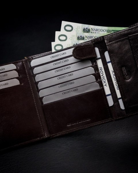 Pojemny portfel męski z naturalnej skóry licowej z ochroną RFID - Rovicky Pojemny portfel męski z naturalnej skóry licowej z ochroną RFID - Rovicky