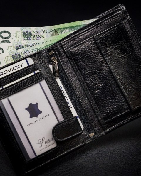 Klasyczny portfel męski pionowy z naturalnej skóry z technologią RFID - Rovicky Klasyczny portfel męski pionowy z naturalnej skóry z technologią RFID - Rovicky