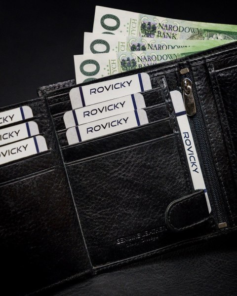 Klasyczny portfel męski pionowy z naturalnej skóry z technologią RFID - Rovicky Klasyczny portfel męski pionowy z naturalnej skóry z technologią RFID - Rovicky