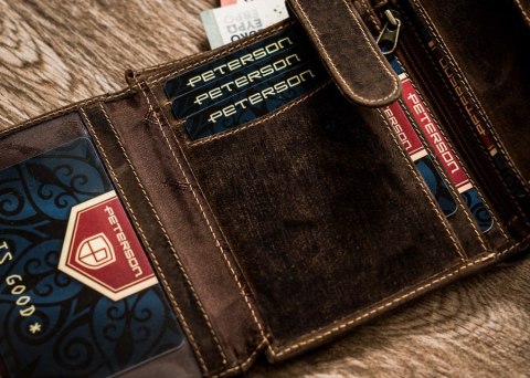 Portfel męski z retro skóry nubukowej - Peterson Portfel męski z retro skóry nubukowej - Peterson