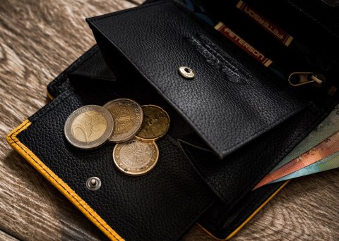 Skórzany portfel męski z kontrastowym obszyciem - Peterson Skórzany portfel męski z kontrastowym obszyciem - Peterson