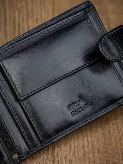 Klasyczny skórzany portfel męski z zapięciem RFID - Rovicky Klasyczny skórzany portfel męski z zapięciem RFID - Rovicky