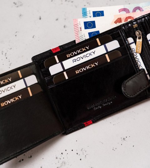 Skórzany portfel męski z ochroną RFID Protect — Rovicky Skórzany portfel męski z ochroną RFID Protect — Rovicky