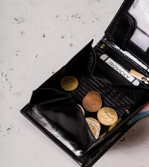 Skórzany portfel męski z ochroną RFID Protect — Rovicky Skórzany portfel męski z ochroną RFID Protect — Rovicky