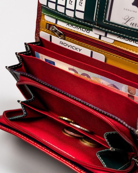 Duży, skórzany portfel damski z systemem RFID - Rovicky Duży, skórzany portfel damski z systemem RFID - Rovicky