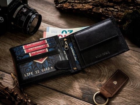 Zestaw prezentowy: portfel męski ze skóry naturalnej i etui na kluczyk i karty — Peterson Zestaw prezentowy: portfel męski ze skóry naturalnej i etui na kluczyk i karty — Peterson