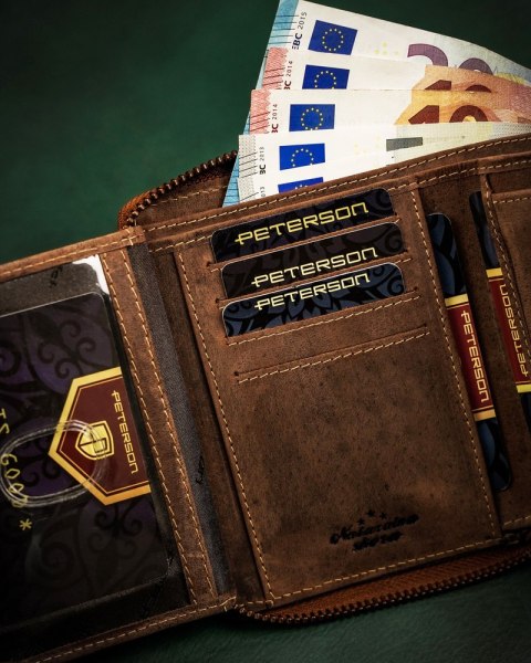 Duży, skórzany portfel męski z systemem RFID - Peterson Duży, skórzany portfel męski z systemem RFID - Peterson