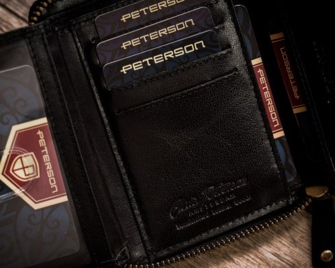 Skórzany portfel męski z godłem i barwami Ukrainy - Peterson Skórzany portfel męski z godłem i barwami Ukrainy - Peterson