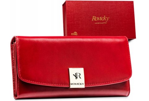 Duży, skórzany portfel damski na zatrzask z systemem RFID - Rovicky Duży, skórzany portfel damski na zatrzask z systemem RFID - Rovicky