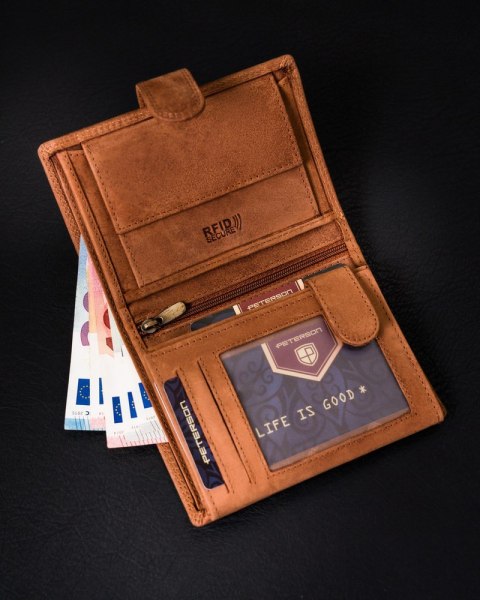 Nubukowy portfel męski z systemem RFID Protect - Peterson Nubukowy portfel męski z systemem RFID Protect - Peterson