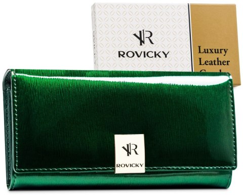 Pojemny portfel damski z lakierowanej skóry naturalnej - Rovicky Pojemny portfel damski z lakierowanej skóry naturalnej - Rovicky