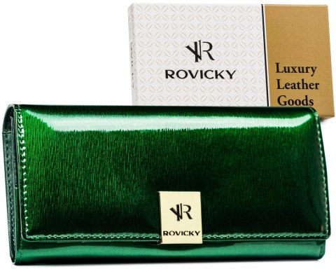 Portfel damski z lakierowanej skóry naturalnej zamykany na zatrzask - Rovicky Portfel damski z lakierowanej skóry naturalnej zamykany na zatrzask - Rovicky