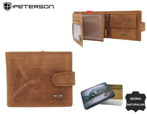 Poziomy portfel męski ze skóry naturalnej, system RFID Protect - Peterson Poziomy portfel męski ze skóry naturalnej, system RFID Protect - Peterson