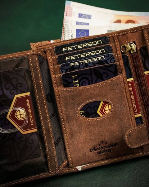 Skórzany portfel męski z motywem patriotycznym - Peterson Skórzany portfel męski z motywem patriotycznym - Peterson