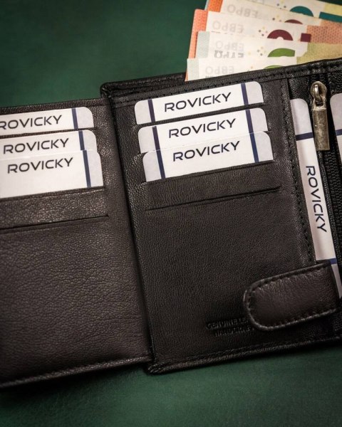 Klasyczny, skórzany portfel męski na zatrzask - Rovicky Klasyczny, skórzany portfel męski na zatrzask - Rovicky