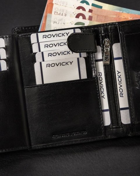 Skórzany, pionowy portfel męski bez zapięcia - Rovicky Skórzany, pionowy portfel męski bez zapięcia - Rovicky