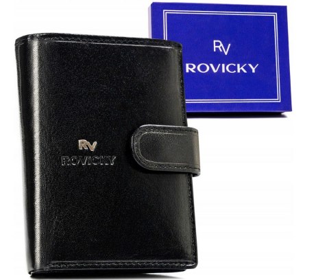 Skórzany, pionowy portfel męski zapinany na zatrzask - Rovicky Skórzany, pionowy portfel męski zapinany na zatrzask - Rovicky