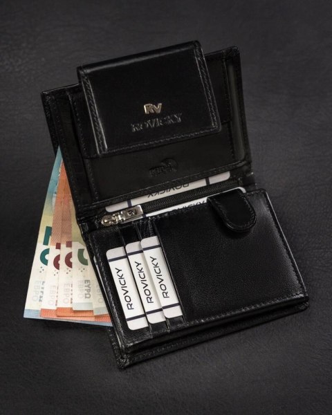 Skórzany portfel na zatrzask z systemem RFID - Rovicky Skórzany portfel na zatrzask z systemem RFID - Rovicky