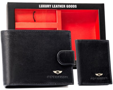 Zestaw prezentowy: elegancki skórzany portfel, etui na karty i brelok - Peterson Zestaw prezentowy: elegancki skórzany portfel, etui na karty i brelok - Peterson