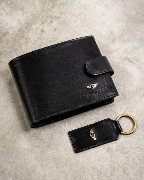 Zestaw prezentowy: elegancki skórzany portfel, etui na karty i brelok - Peterson Zestaw prezentowy: elegancki skórzany portfel, etui na karty i brelok - Peterson