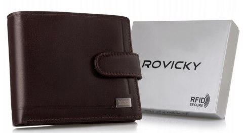 Skórzany portfel męski z systemem RFID zamykany na zatrzask - Rovicky Skórzany portfel męski z systemem RFID zamykany na zatrzask - Rovicky