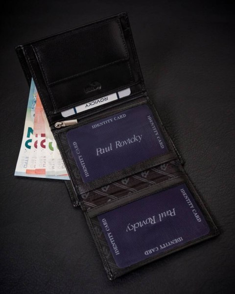 Portfel męski wyposażony w system RFID wykonany ze skóry naturalnej - Rovicky Portfel męski wyposażony w system RFID wykonany ze skóry naturalnej - Rovicky
