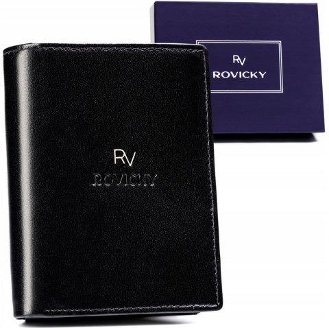Portfel męski ze skóry naturalnej wyposażony w system RFID - Rovicky Portfel męski ze skóry naturalnej wyposażony w system RFID - Rovicky