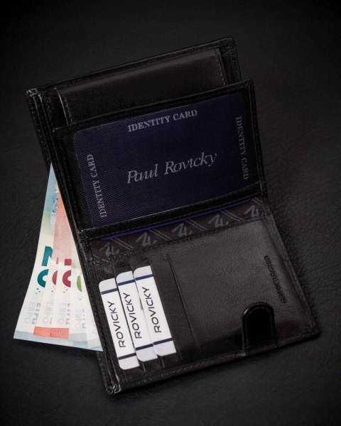 Portfel męski ze skóry naturalnej wyposażony w system RFID - Rovicky Portfel męski ze skóry naturalnej wyposażony w system RFID - Rovicky