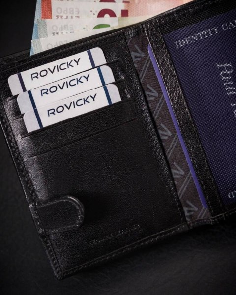 Portfel męski ze skóry naturalnej wyposażony w system RFID - Rovicky Portfel męski ze skóry naturalnej wyposażony w system RFID - Rovicky