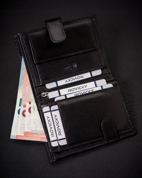 Portfel męski ze skóry naturalnej wyposażony w system RFID - Rovicky Portfel męski ze skóry naturalnej wyposażony w system RFID - Rovicky