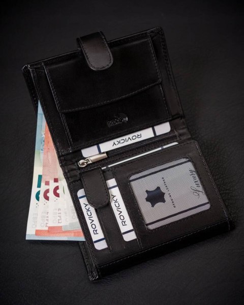 Skórzany portfel męski wyposażony w system RFID - Rovicky Skórzany portfel męski wyposażony w system RFID - Rovicky
