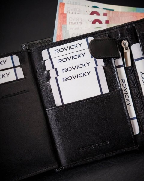 Skórzany portfel męski wyposażony w system RFID - Rovicky Skórzany portfel męski wyposażony w system RFID - Rovicky